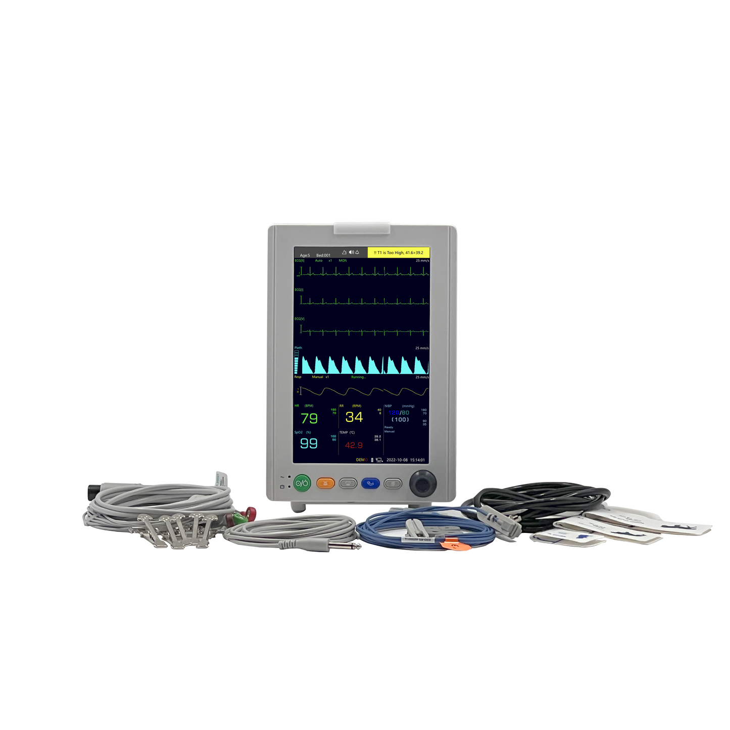 UVM05CSP 10” Veterinary Multi-parameters Monitor - ECG RESP SpO2 NIBP TEMP PR Etco2(Sidestream) Printer