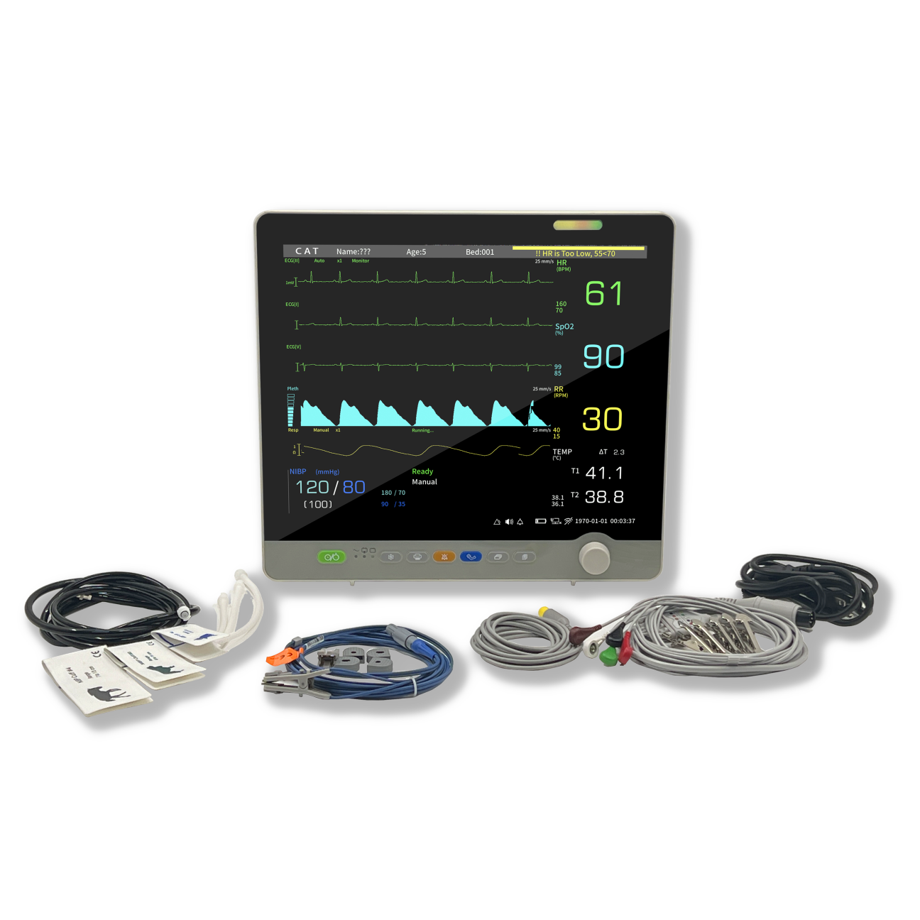 UVM08CMP 17” Veterinary Multi-parameters Monitor - ECG RESP SpO2 NIBP TEMP PR Etco2(Mainstream) Printer