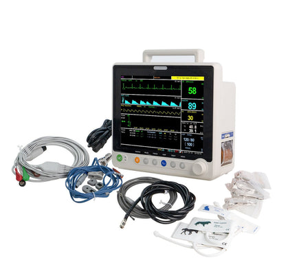 UVM02CMP 12” Veterinary Multi-parameters Monitor - ECG RESP SpO2 NIBP TEMP PR Etco2(Mainstream) Printer