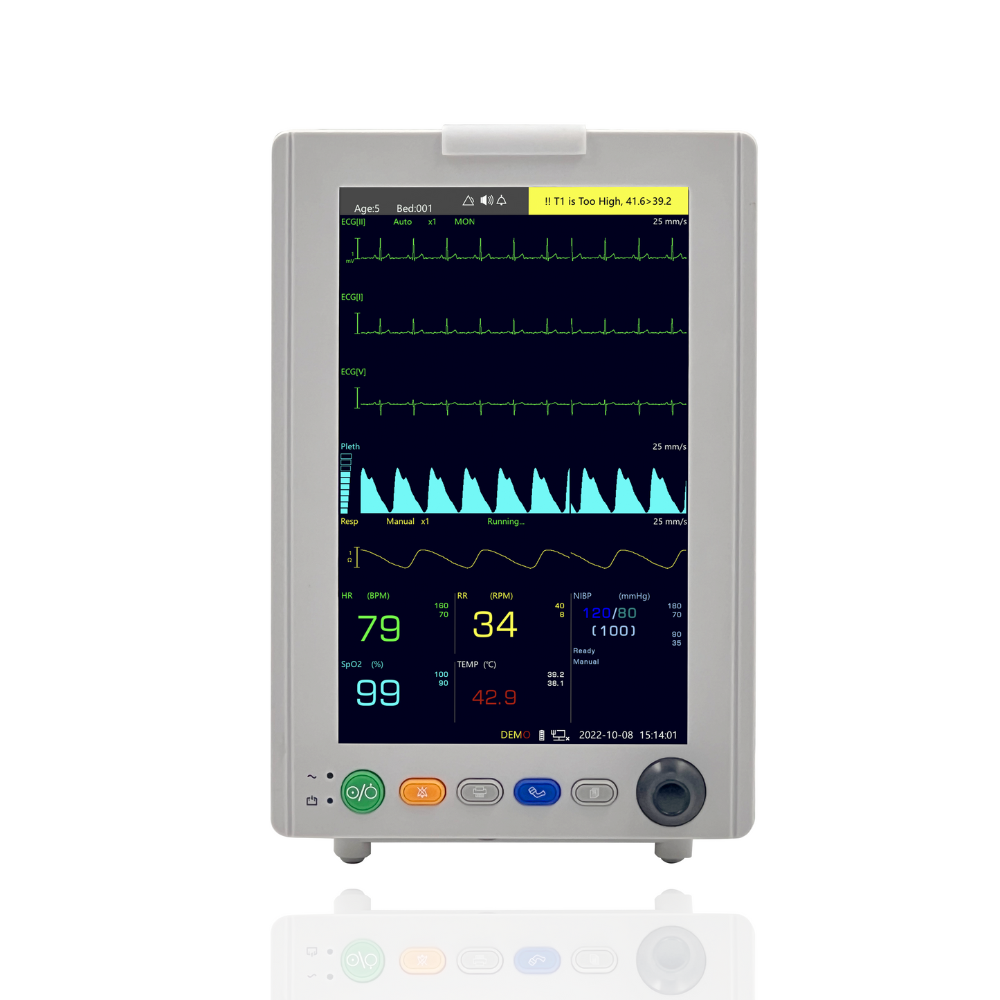 UVM05CS 10” Veterinary Multi-parameters Monitor - ECG RESP SpO2 NIBP TEMP PR Etco2(Sidestream)