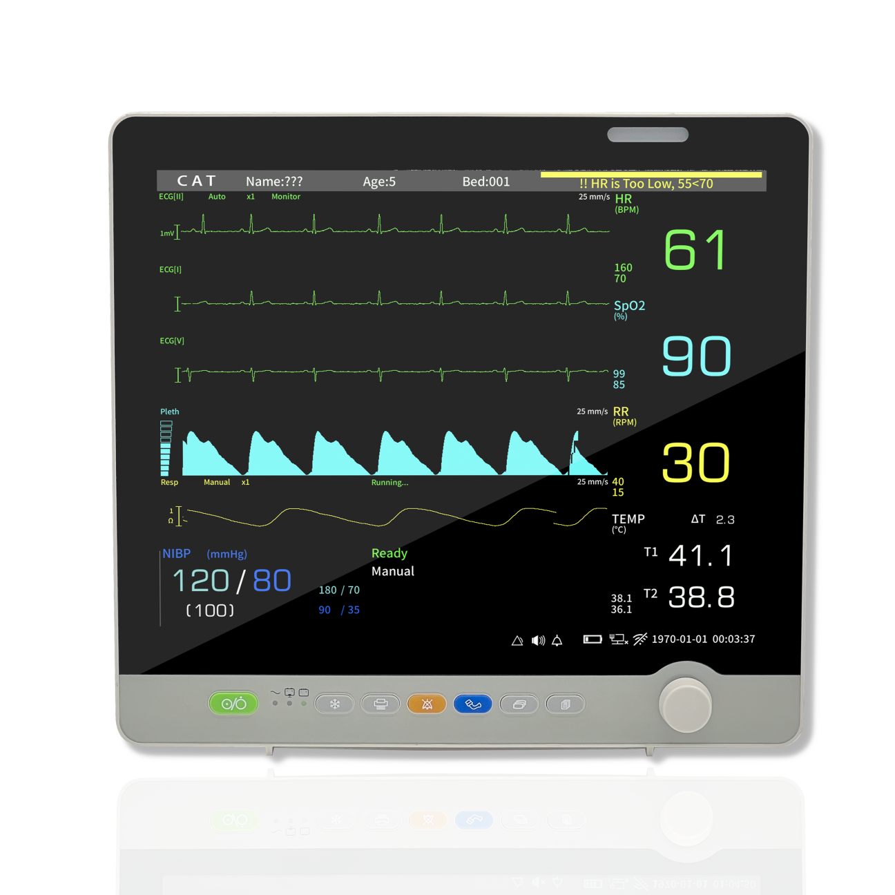 UVM08CSP17” Veterinary Multi-parameters Monitor - ECG RESP SpO2 NIBP TEMP PR Etco2(Sidestream) Printer