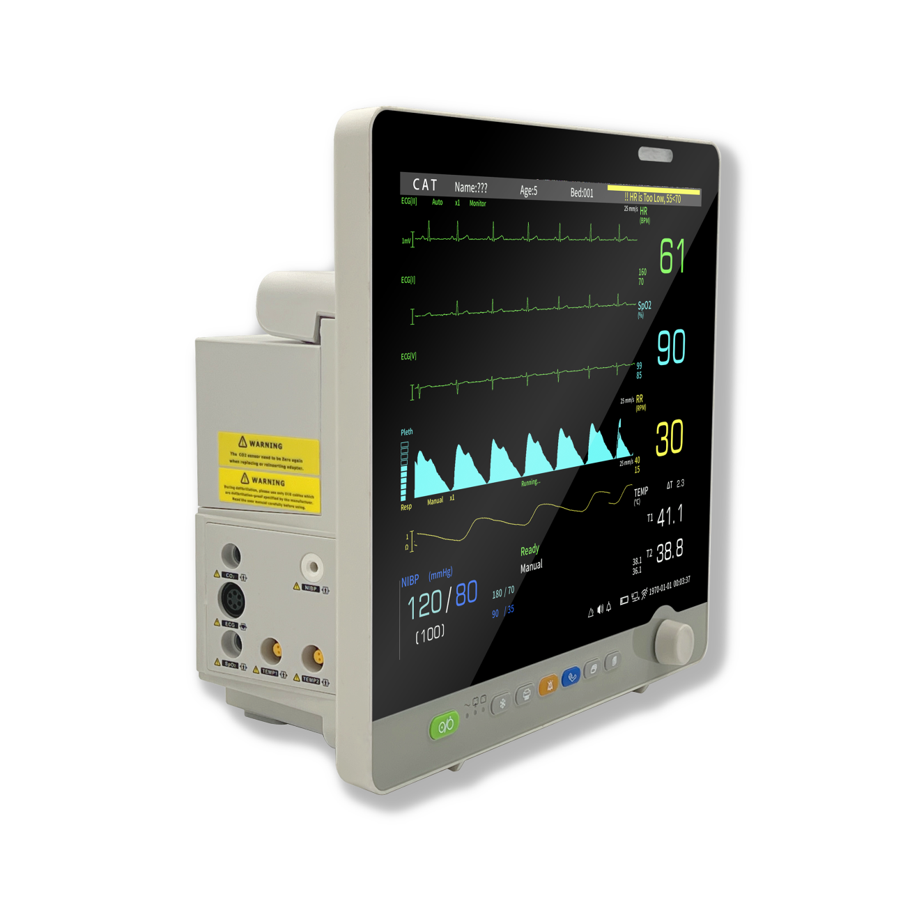 UVM08CMP 17” Veterinary Multi-parameters Monitor - ECG RESP SpO2 NIBP TEMP PR Etco2(Mainstream) Printer
